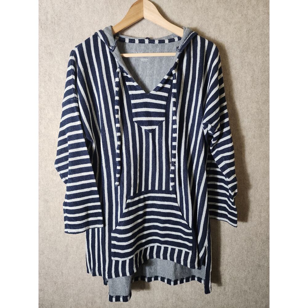 SOFT SURROUNDINGS Offshore Pullover Sweater Striped Hoodie Baja Nautical SZ MP